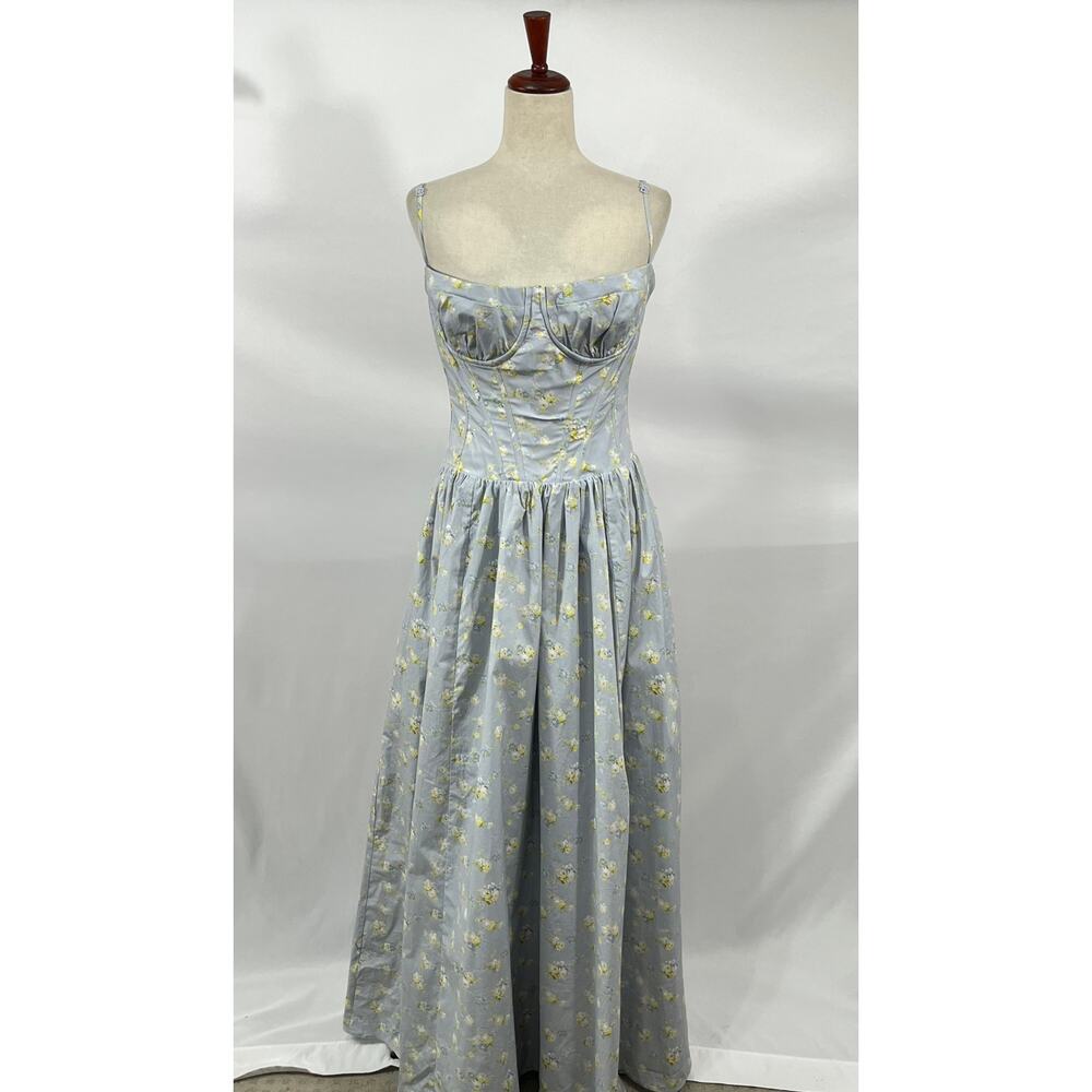 HOUSE OF CB Sz M Medium Bigger Cup Blue Dress Rona Blue Floral Corset - Picture 2 of 11